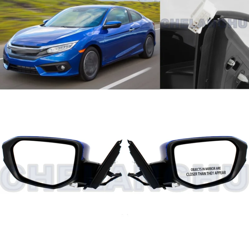 

Mirror Assembly For Honda Civic 2016 2017 2018 2019 2020 2021 US version Pair Left+Right 5 Pins Blue Painted Heated Power Adjust