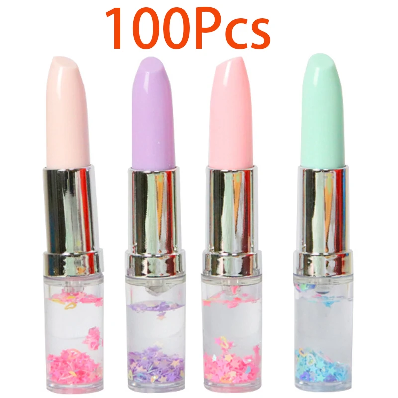 

100Pcs Supplies School Students Gifts Cartoon Ball-point Pen Glitter Gel Stationery 05mm Signature Pens Lipstick Shape Pen