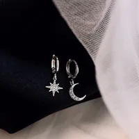 VENTFILLE 925 argent Sterling CZ étoile lune asymétrique boucles d'oreilles pour femmes filles or argent couleur fête bijoux cadeaux 1