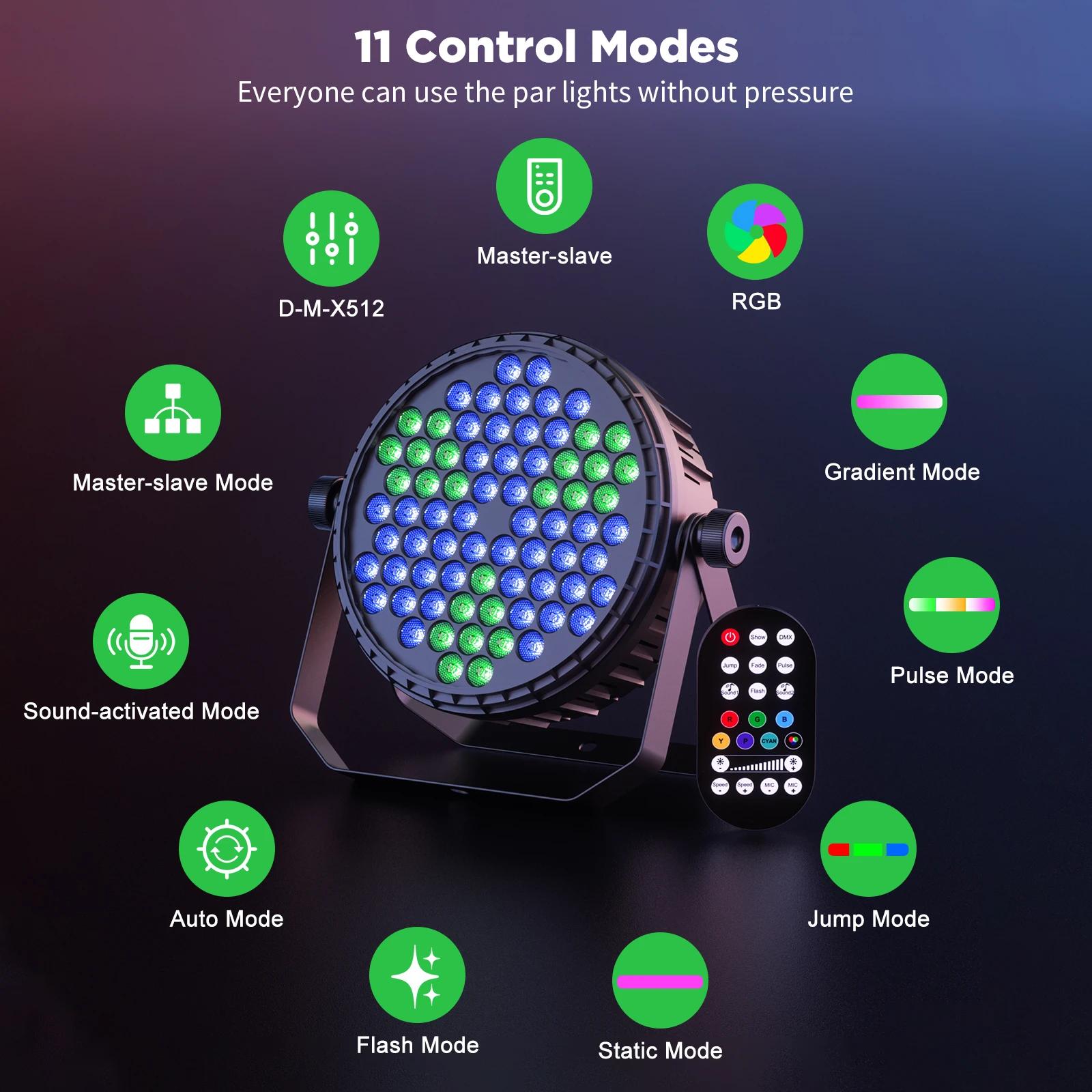 

Somspot 4PCS Stage Par Light RGB 72LEDs Effect Lights DMX Remote Control DJ Disco Party Lights for Concert Theater Live Show