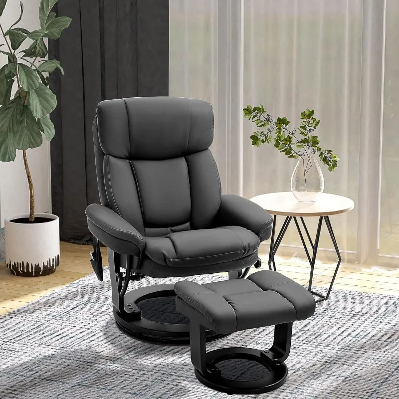 PU Leather Massage Recliner Chair with Ottoman 10 Point Vibration Swiveling Armchair