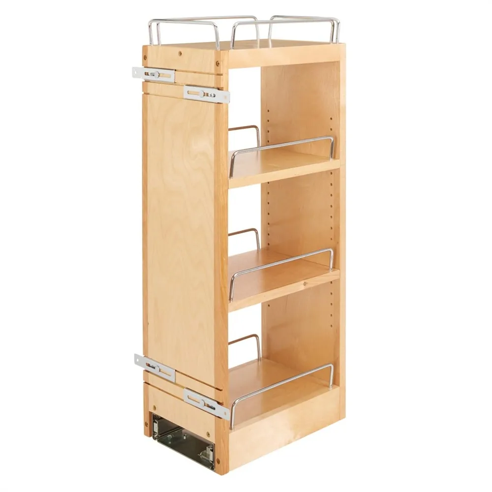 Rev-A-Welf Organizador de estante extraíble de 8" para gabinetes de cocina y baño, estante deslizante de madera para especias o medicamentos con cierre suave,