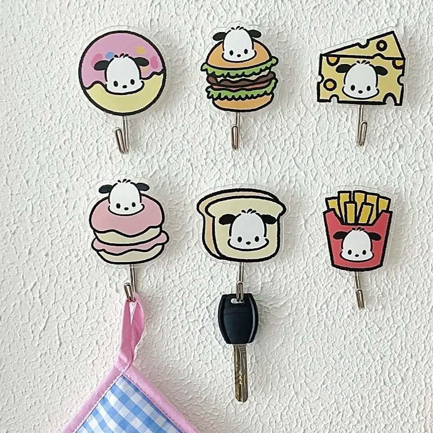 6Pcs Sanrio Pochacco Diy Hook Cartoon Cute Burger Series Desktop Wall Hook Good Gifts for Girls During Holidays