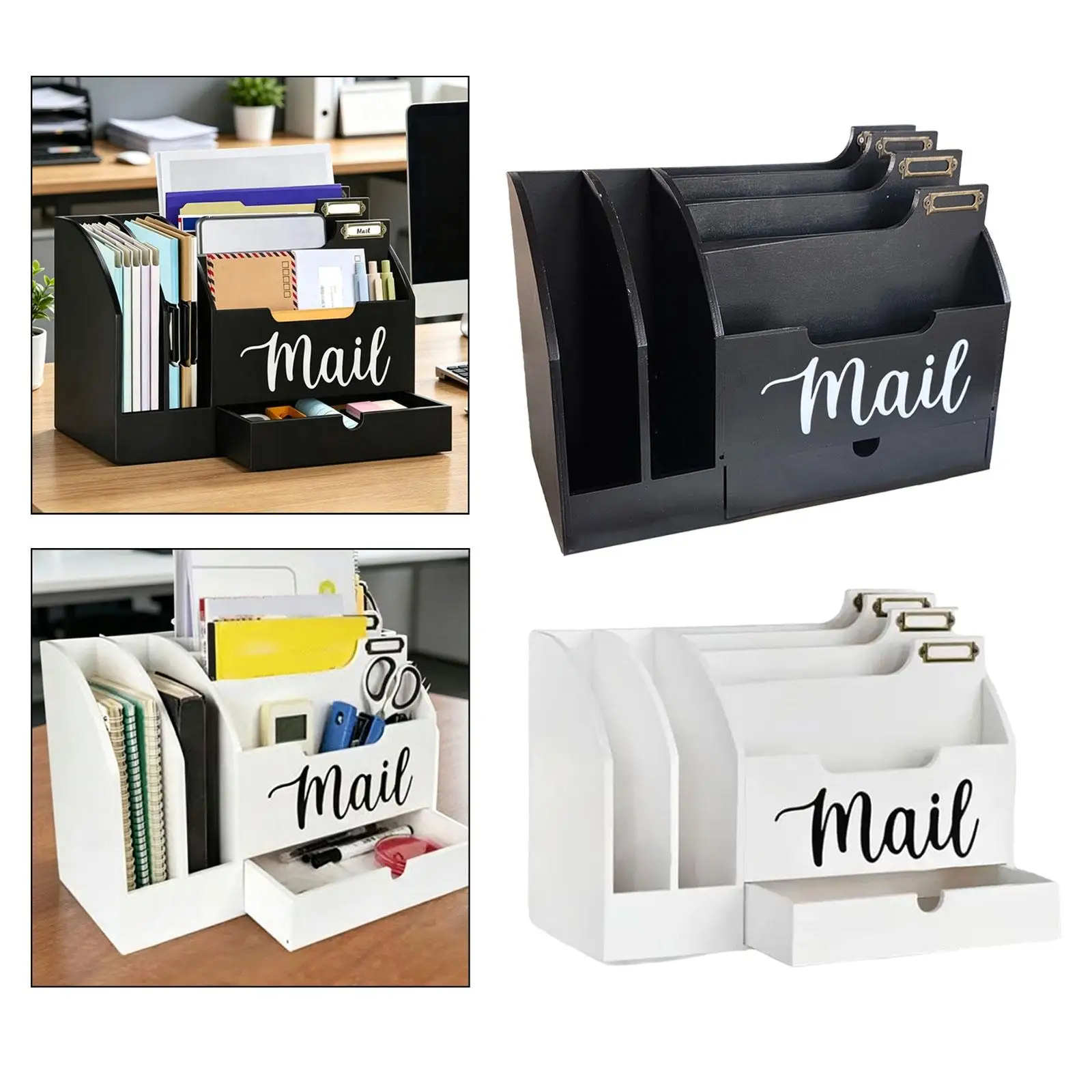 Mail Organizer Countertop with Drawer, Rustic for Home Office, Wood Envelope Holder, Mail Sorter for File Stationery Stamp Paper