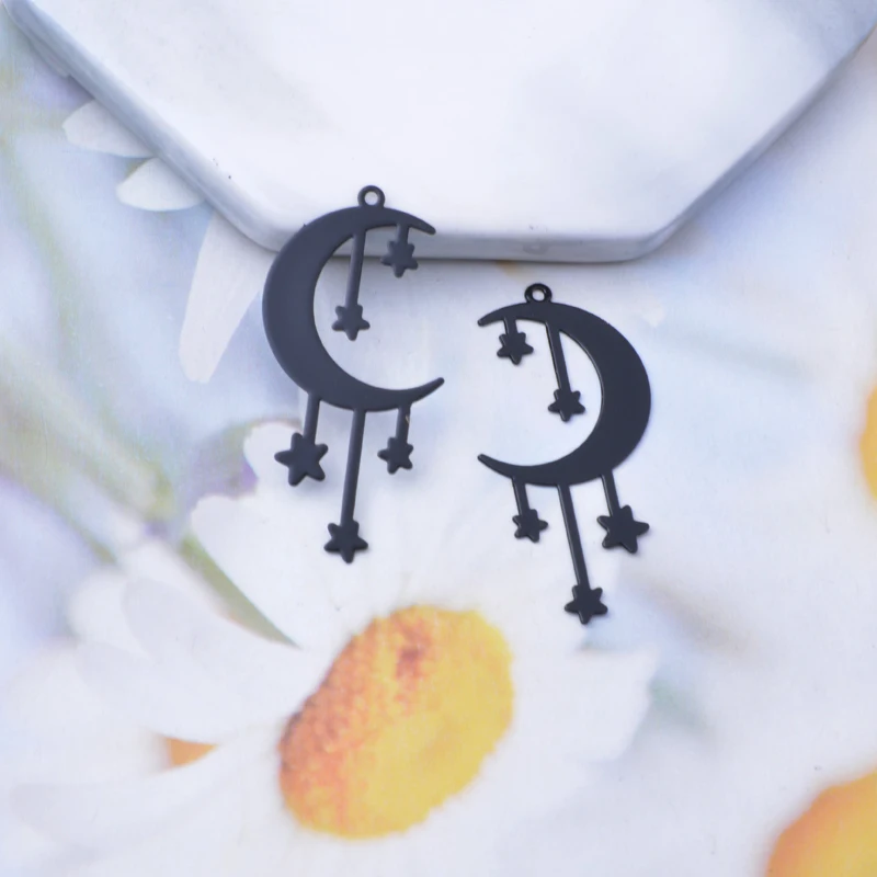 30 Stück AD3483 33*24mm Filigrane Mond- und Sternanhänger aus Metall-Messing, dünner Anhänger für DIY-Schmuckherstellung von Ohrringen – Detail 5