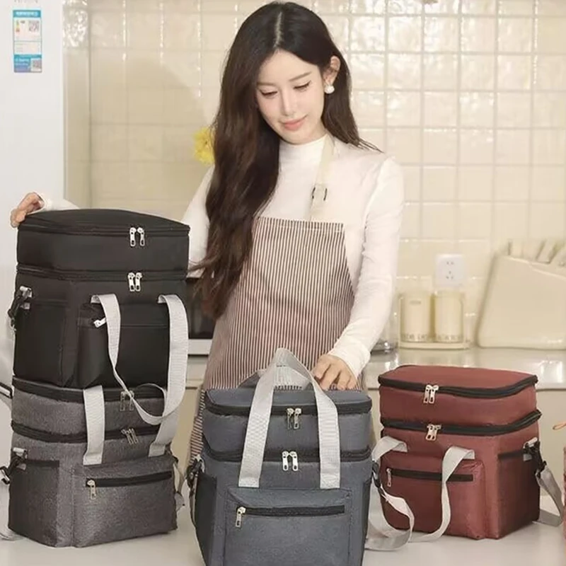 

15L Outdoors Multifunctional Double Layers Tote Cooler Lunch Bags for Large Capacity Travel Picnic Lunch Box with Double-layer