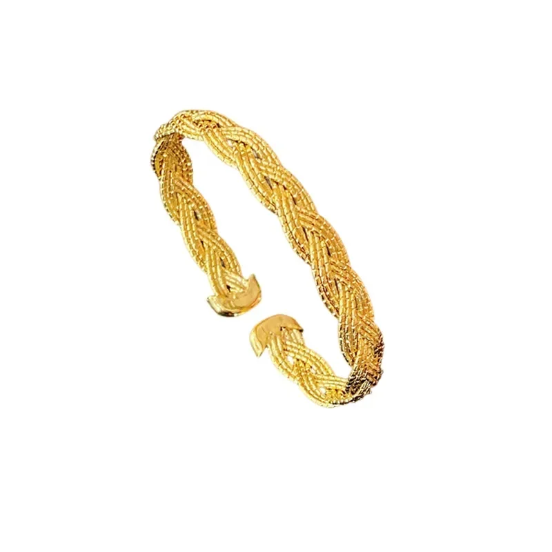 Pulsera de cuentas de imitación chapada en oro Real de 24K para mujer, brazalete de cuentas suaves, moda europea y americana, sin decoloración