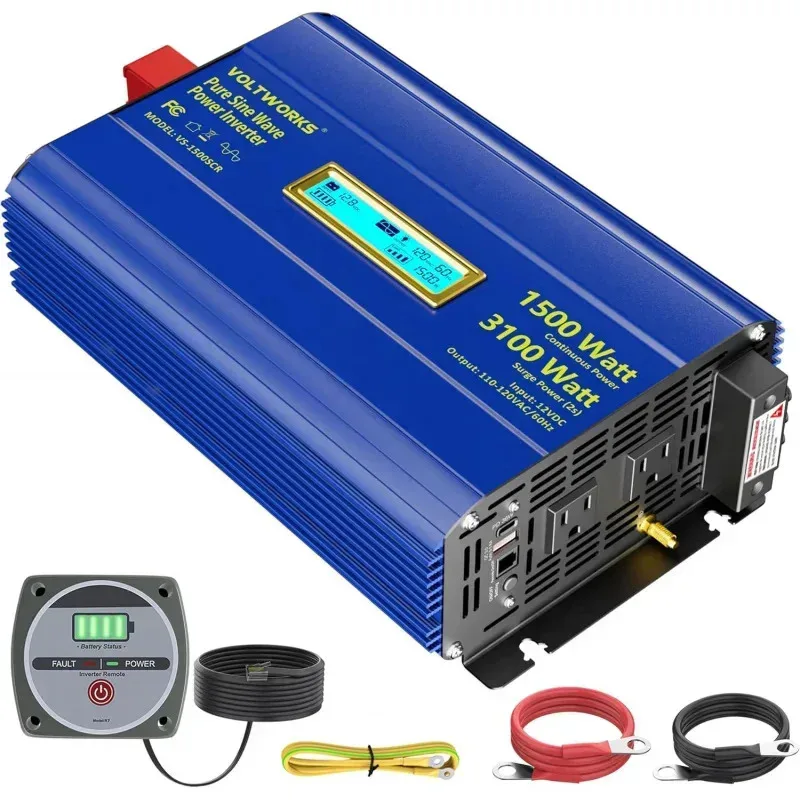 

RPD4-Pure Sine Wave Inverter 1500 Watt 12V to 110V 120V AC Surge Peak 3100W For Power Built-in Fuse PD36W USB-C Port Compatible