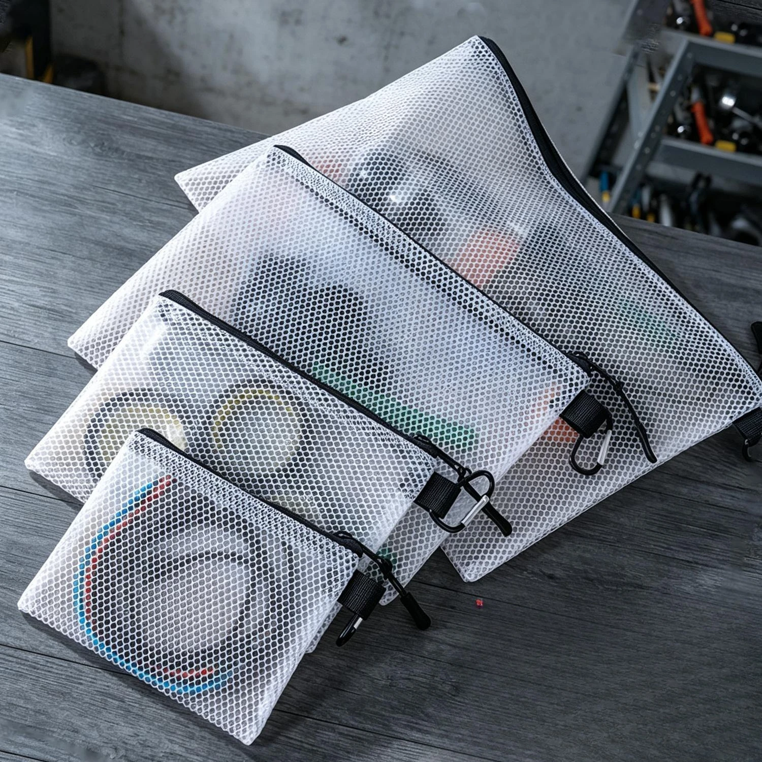Portable Transparent Mesh Stationery Cosmetics Small Electronic Products Storage Bag Data Cable Earphone Charger Cord Organizers