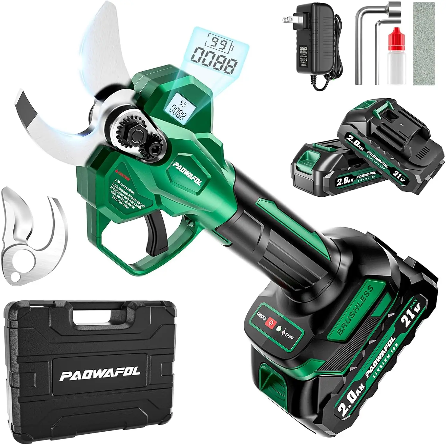 

Беспроводные электрические секаторы с диаметром реза 1,6 дюйма, ЖК-дисплеем, бесщеточным двигателем 21В и 2 перезаряжаемыми аккумуляторами