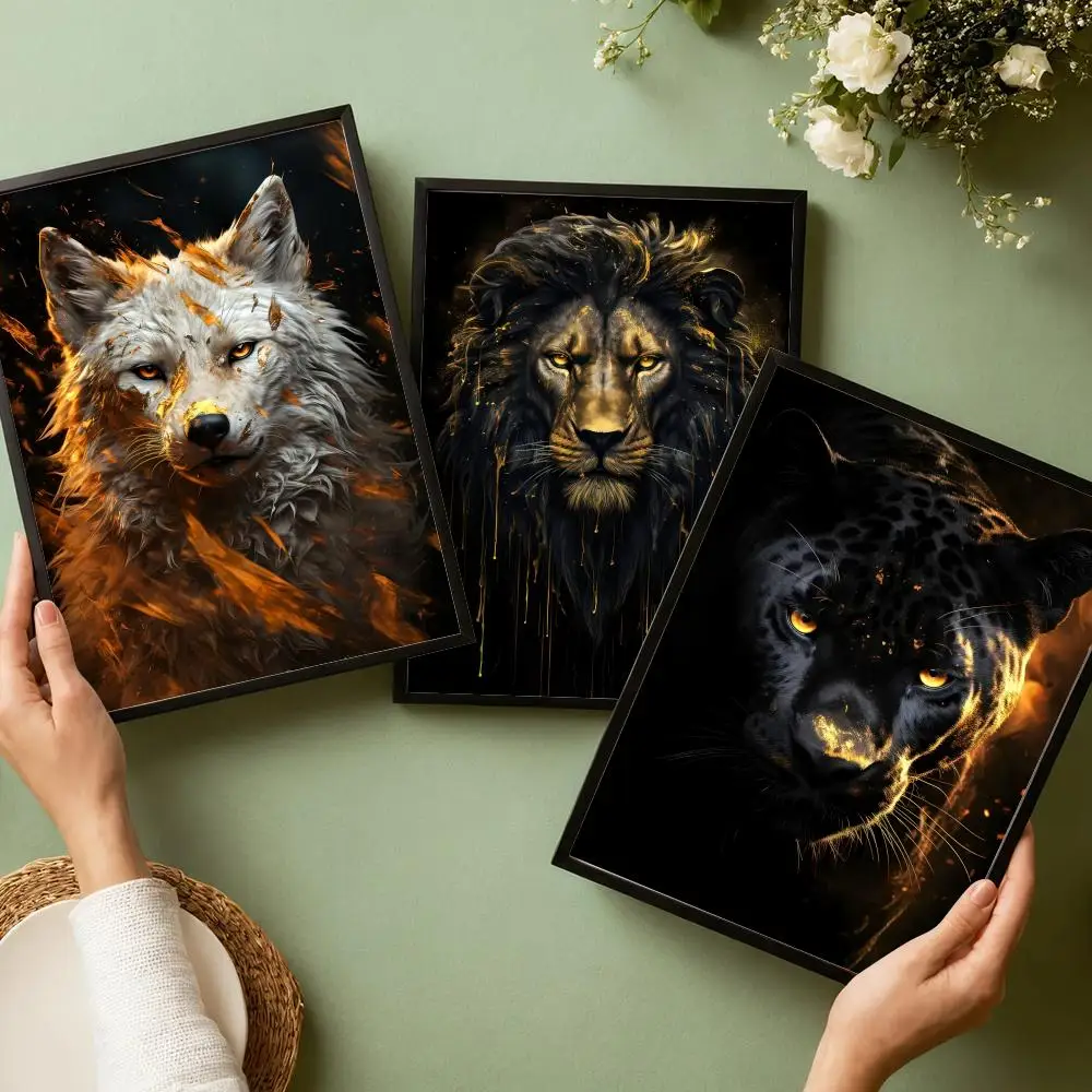 Black And Gold Panther Painting Poster Waterproof Wall Art Sticker for Home Bar Decoration