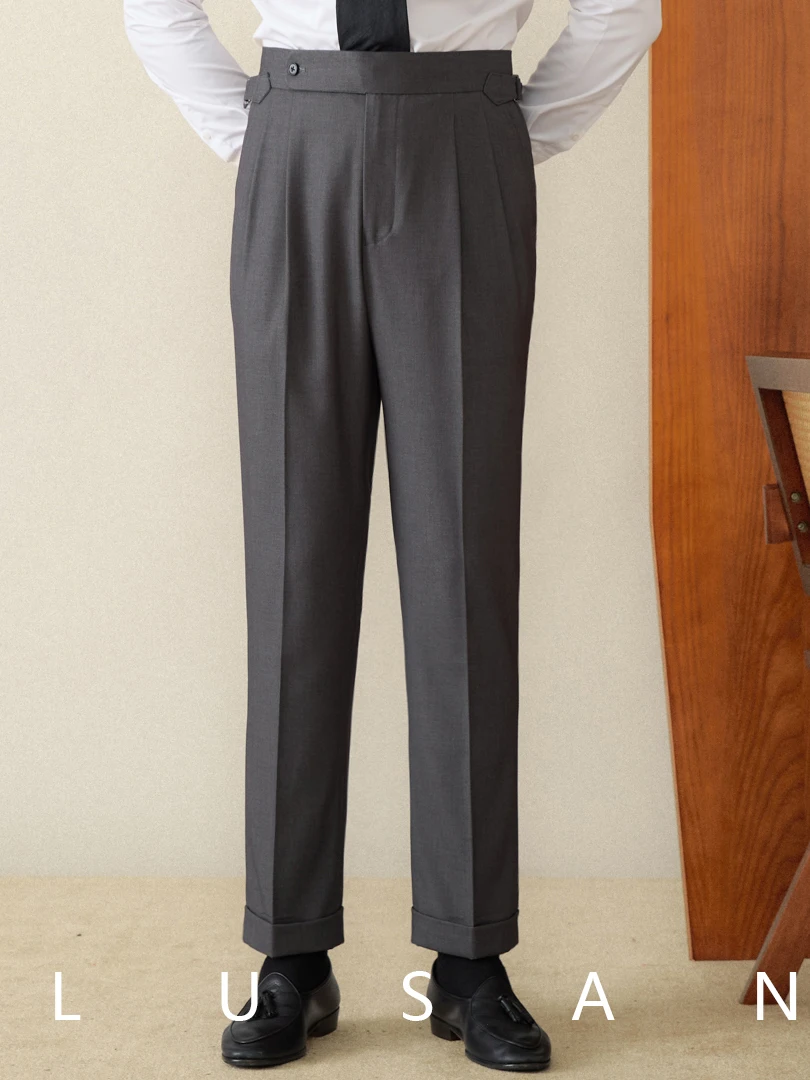 Mr. Deer Three Business Basic Naples Straight High Waist Pants Casual All-match Trousers Gentleman Commuter Pants