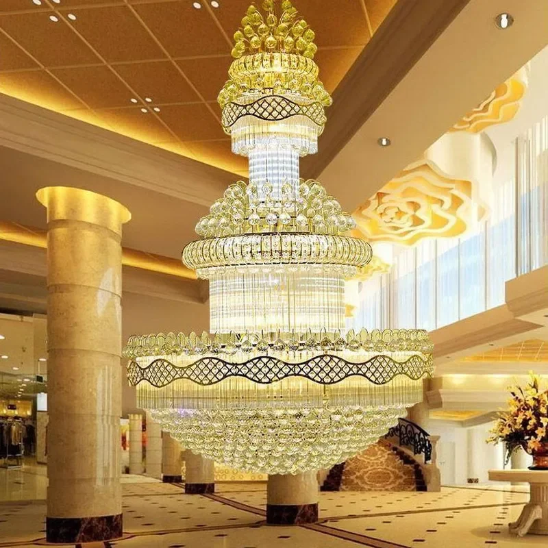 European Style Crystal Chandelier for Duplex Living Room Hotel Villa Lobby Hollow Building Middle Floor Lighting Fixture