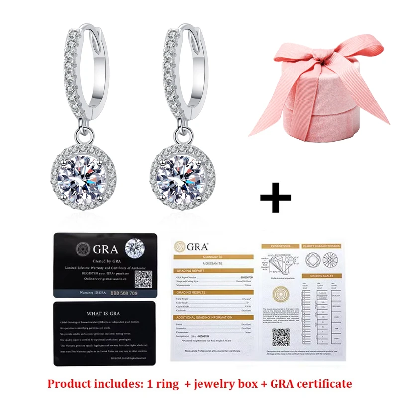 Серьги-капли с муассанитом 1 карат D, оригинальные серьги-кольца из стерлингового серебра 925 пробы для женщин, сверкающие свадебные роскошные ювелирные изделия