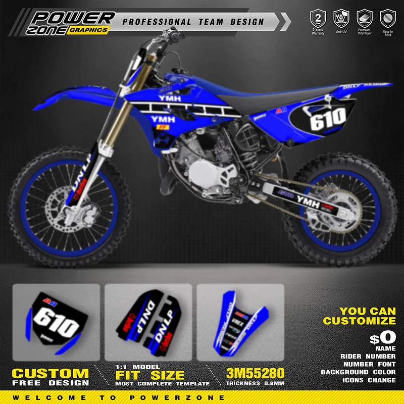 

PowerZone Custom Team Motorcycle Graphics Backgrounds Decals Stickers Kit For YAHAMA YZ85 2015-2021 85cc Number Name Costom