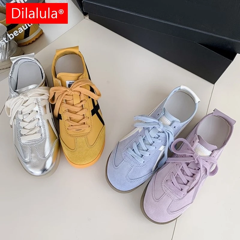 

Dilalula 2025 Popular Natural Leather Young Women Sneakers Lace Up Low Increased Heels Candy Color Casual Footwear For Students