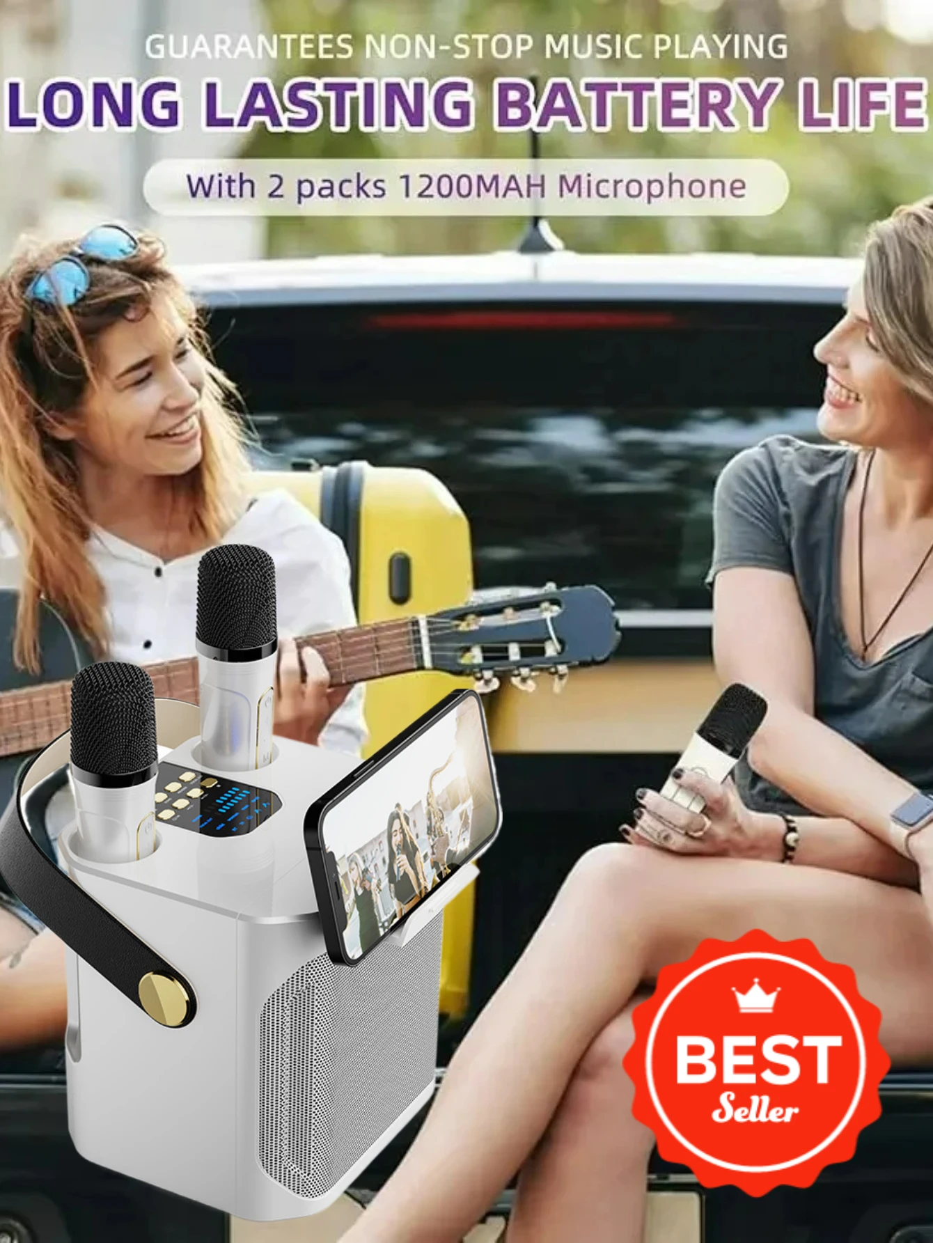 

Loud Bluetooth Speaker with 2 Mic for Karaoke Portable Waterproof Wireless Boombox Party Speaker with Powerful Bass
