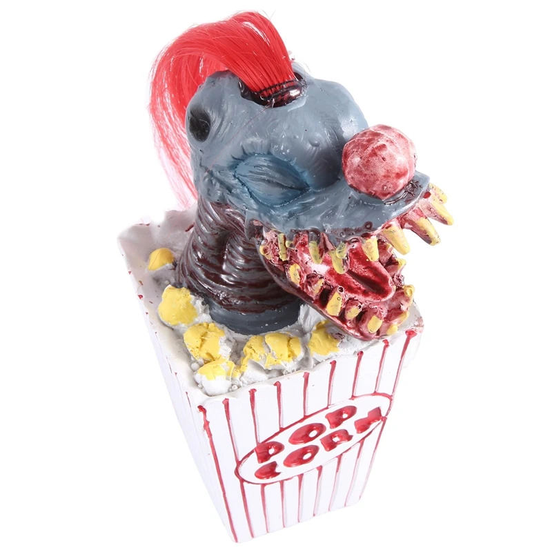 1 szt. Rzeźba klauna Halloween dekoracja popcornu klaun straszny klaun posąg głowy rzemiosło żywiczne klauna z kosmosu czerwony