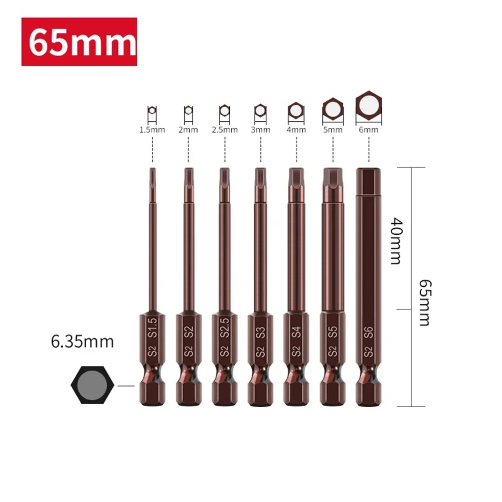 Electric Screwdriver Bits 65mm H1.5-H6 Alloy Steel Magnetic Hex Head Screwdriver Bits Screw Driver Tools Hexagonal Screwdriver