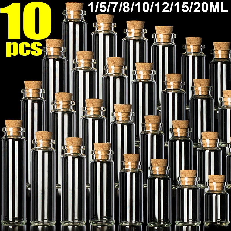 10Pcs Mini Clear Glass Bottles with Cork Stoppers DIY Message Bottles Wishing Drifting Bottle Empty Spice Bottle Jars Craft Gift