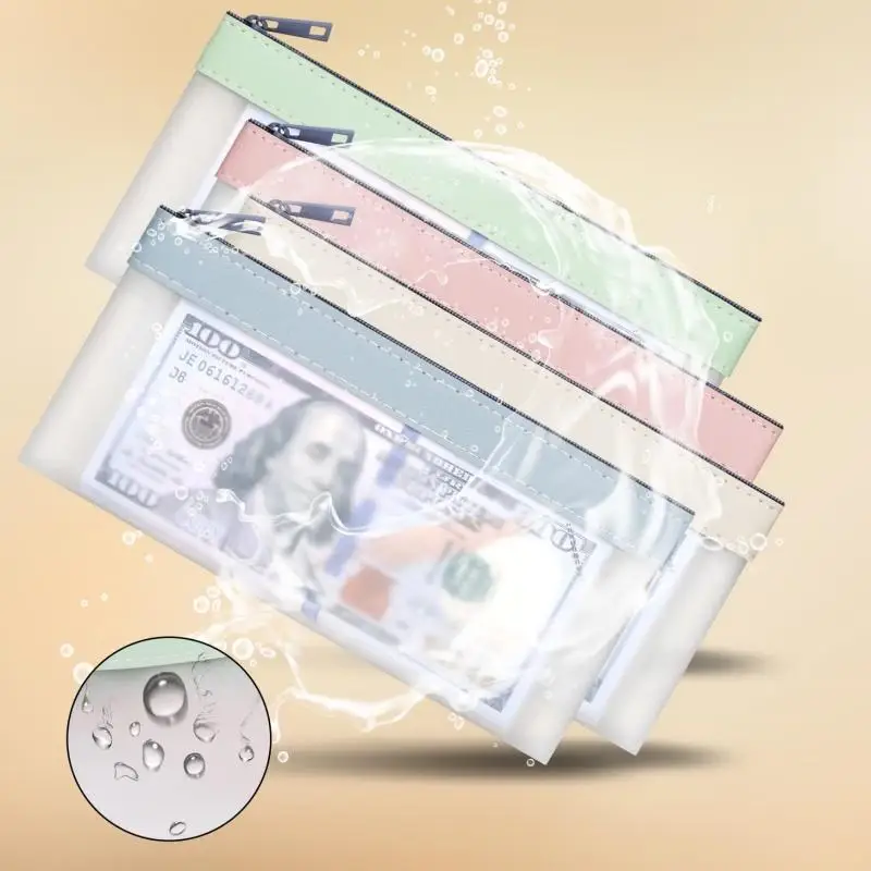 Zippered Money Pouch PVC Cash Coin Bill Storage Bag Stationery Organizer for Office School Use