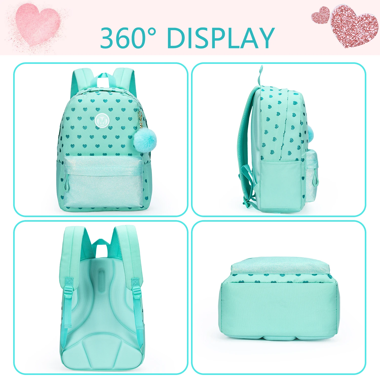 소녀를 위한 배낭 점심 가방과 필통이 있는 귀여운 학교 가방 다목적 여행 데이팟 여성용 경량 배낭