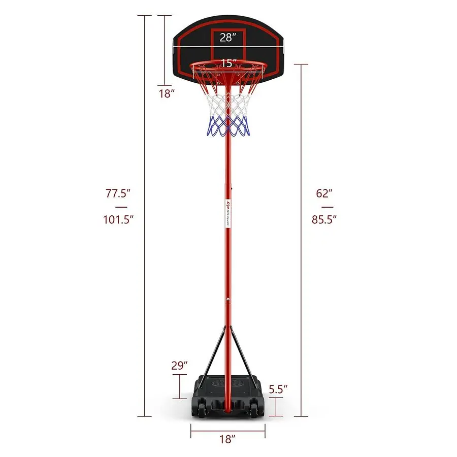 Portable Basketball Hoop, Height Adjustable Basketball Goal System 6.5FT8.5FT w Shatterproof Backboard, Fillable Base amp Wheels