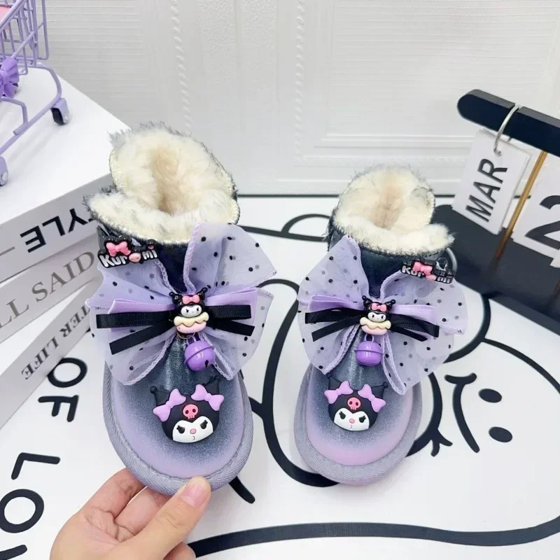 Sweet Anime Kawaii MINISO Fashion Children Snow Boots Cute Cartoon Children Ins Fleece Thickened Cotton Shoes Gifts for Kids