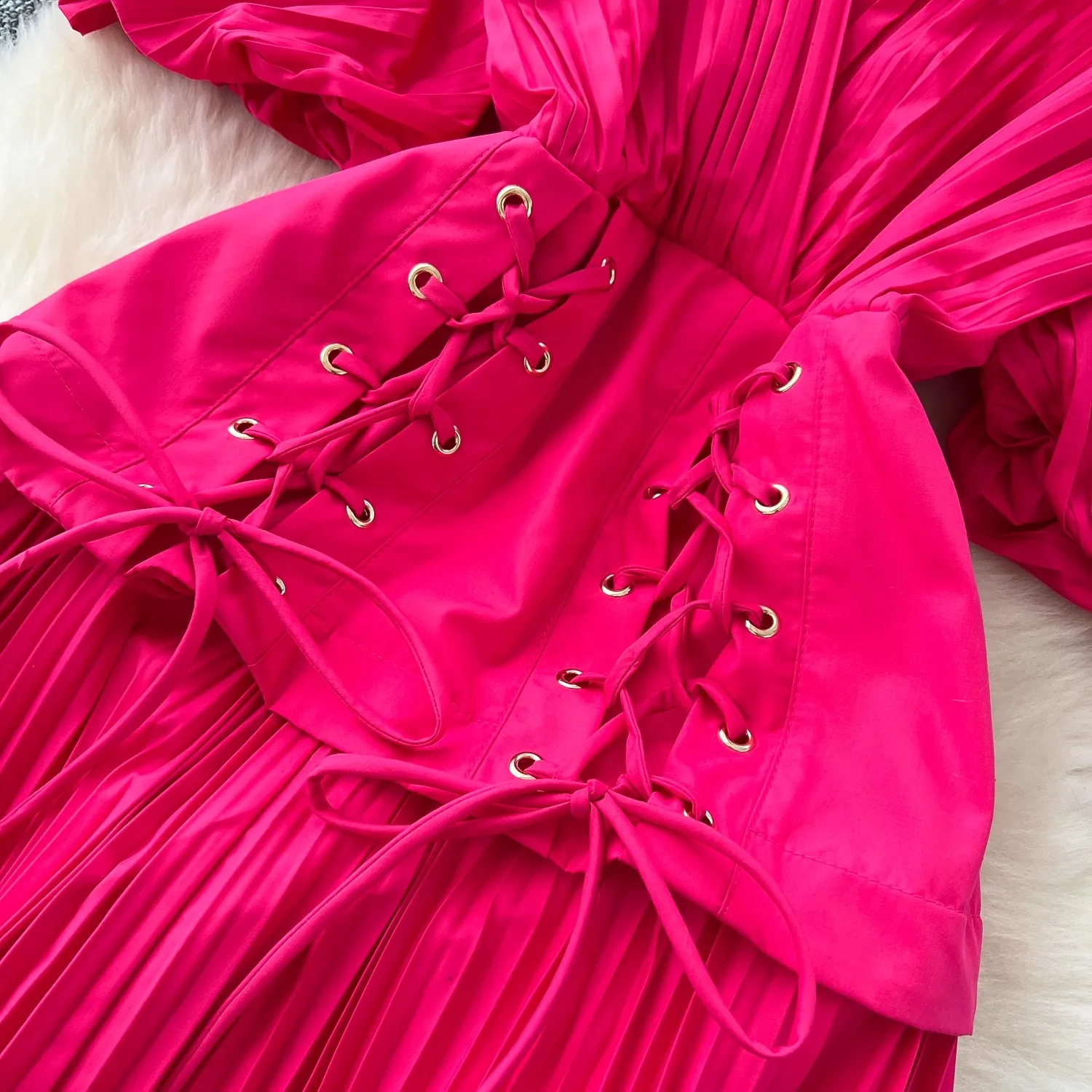 Frauen Elegante Gefaltete Boho Lange Abendkleider Dame Sexy V-ausschnitt Kurze Laterne Hülse Hohe Taille Bandage Roben