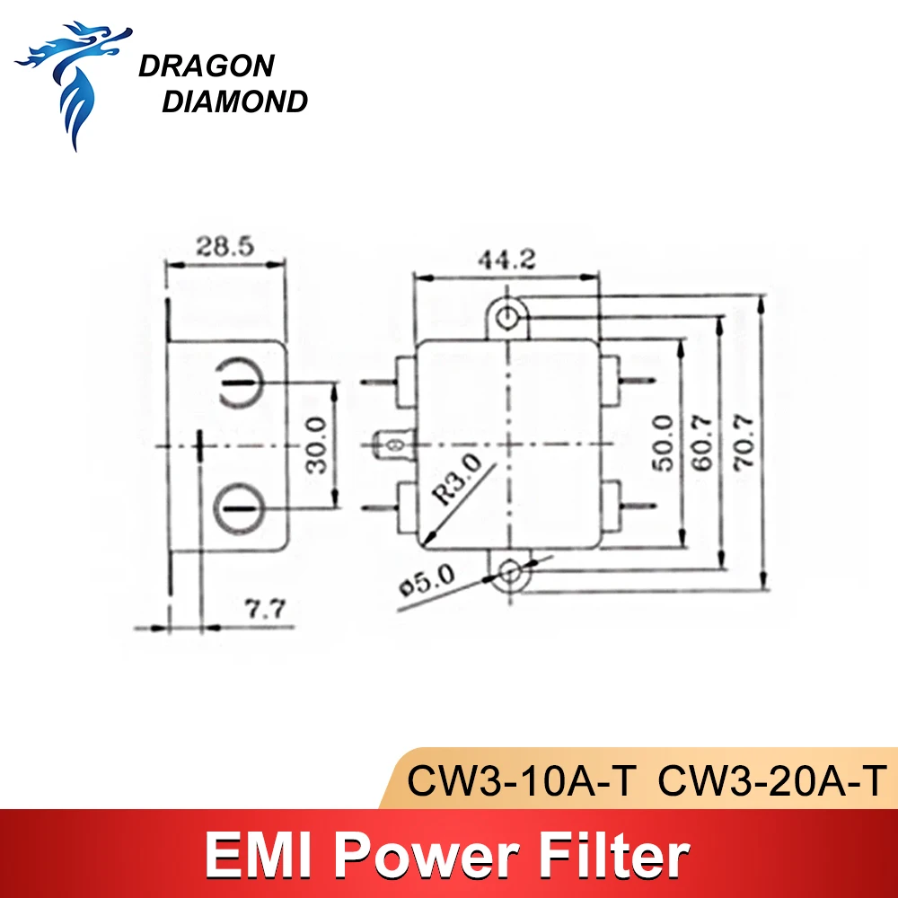 DRAGON DIAMOND Power EMI Filter Single Phase Power HONGDA filter AC 115V / 250V 10A 20A 50/60HZ For Laser Engraver