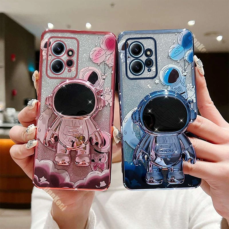 Floating Spaceman Creativity Phone Holder Case For Xiaomi Redmi Note 12 12Pro 12S 12Pro Plus 12Turbo 11 11Pro 11S 10 10Pro Cover