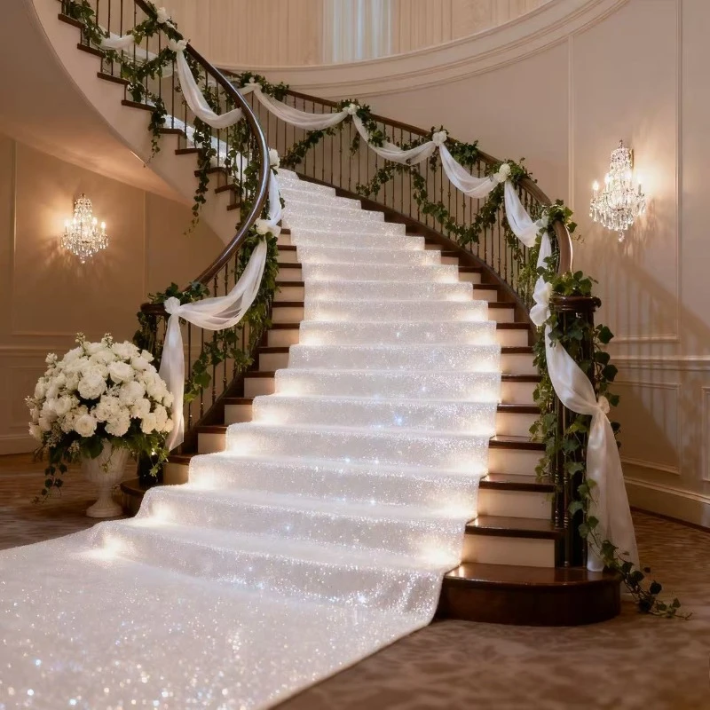 Allée de mariage étincelante blanche élégante, décorations de cérémonie romantique pour mariages, Saint-Valentin, Noël et Thanksgiving