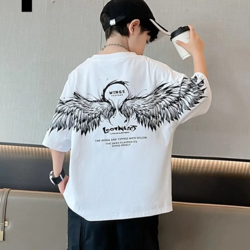 2026 Summer Kids Wing T-Shirt Cotton Loose Stylish Boy's Shirt Big Kids Summerwear