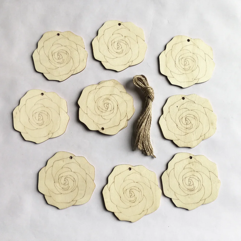 

10Pcs Wooden Rose Flower Craft Slices Unfinished Hanging Decor Wedding Party Table Scatter Home Decoration Gift Tags