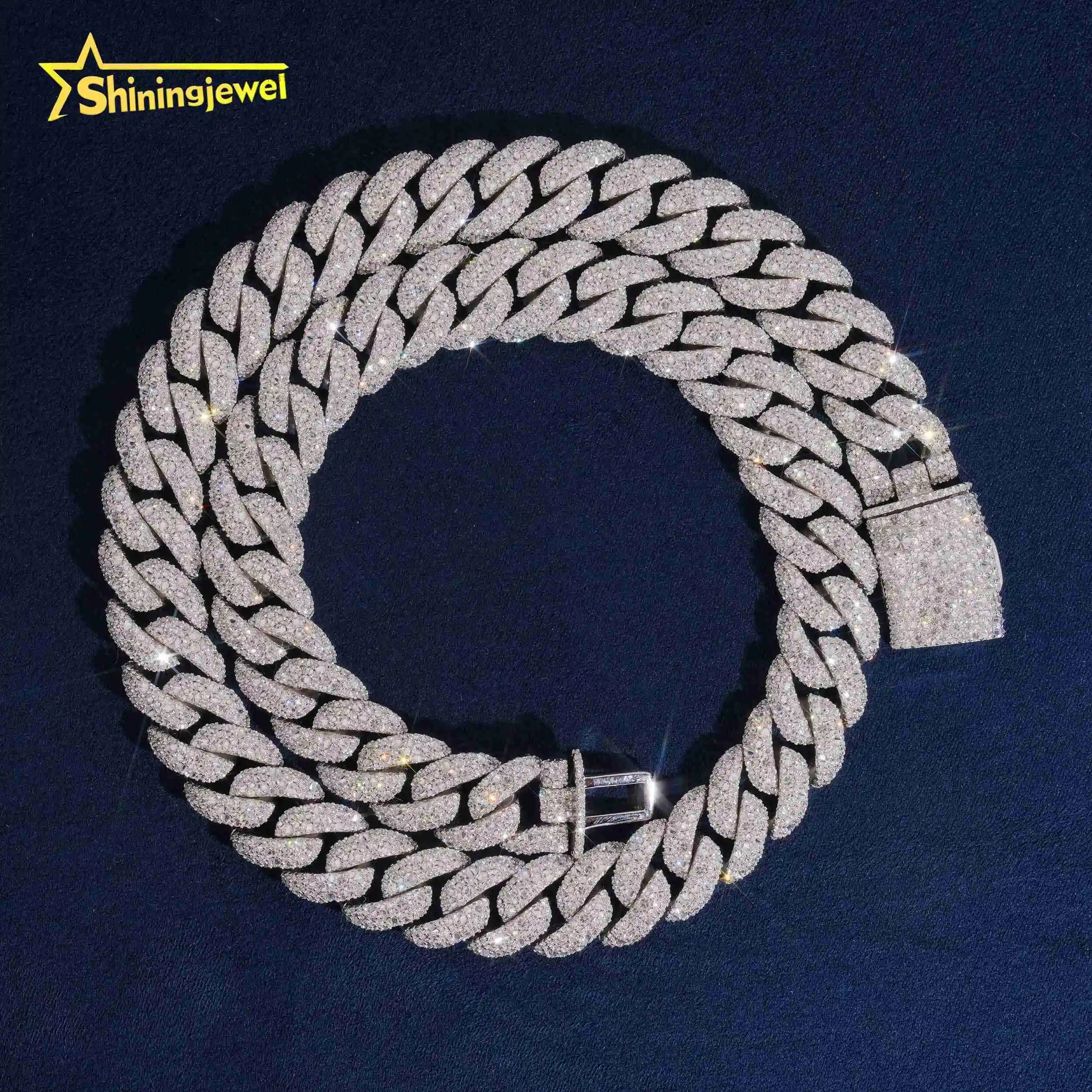 Iced Out 14mm Inverted Setting Mossanite Cuban Link Chain Men Hip Hop Jewelry Solid 925 Silver Moissanite Cuban Necklace，
