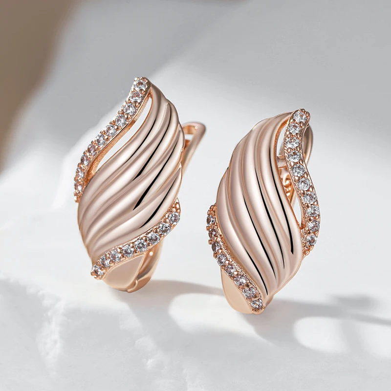 Kinel Luxury 585 Rose Gold Color Drop Earrings for Women Unique Natural Zircon Accessories High Quality Daily Fine Jewelry Gift
