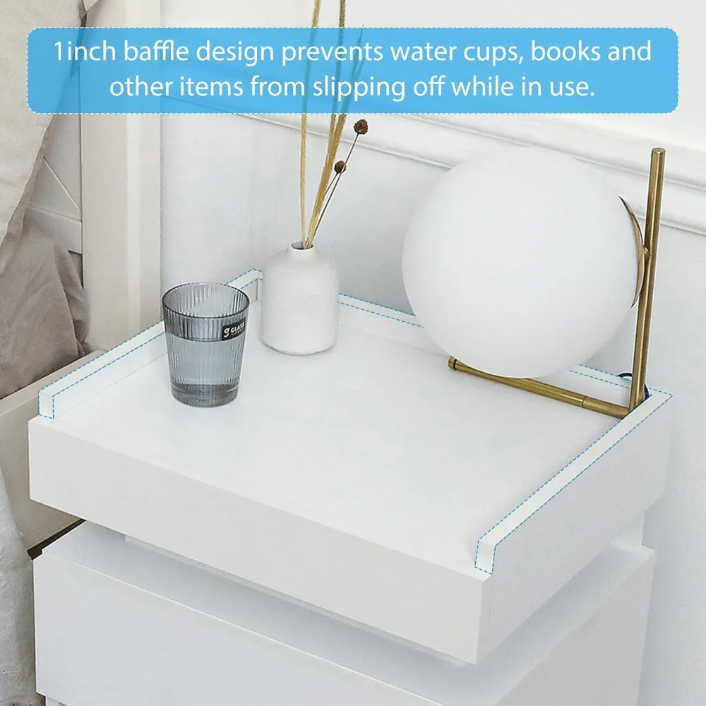 Modern LED Nightstand Set - 2 Drawers High Gloss White Bedside Table with Smart Tabletop Lighting, Contemporary Nightstands for