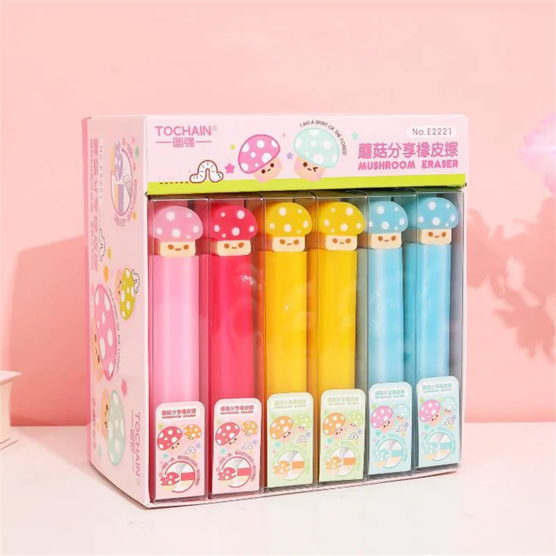 12 pcs/lot Kawaii Mushroom Modeling Cuttable Eraser Cute Writing Drawing Rubber Pencil Eraser Stationery Kids Gift SchoolSupply