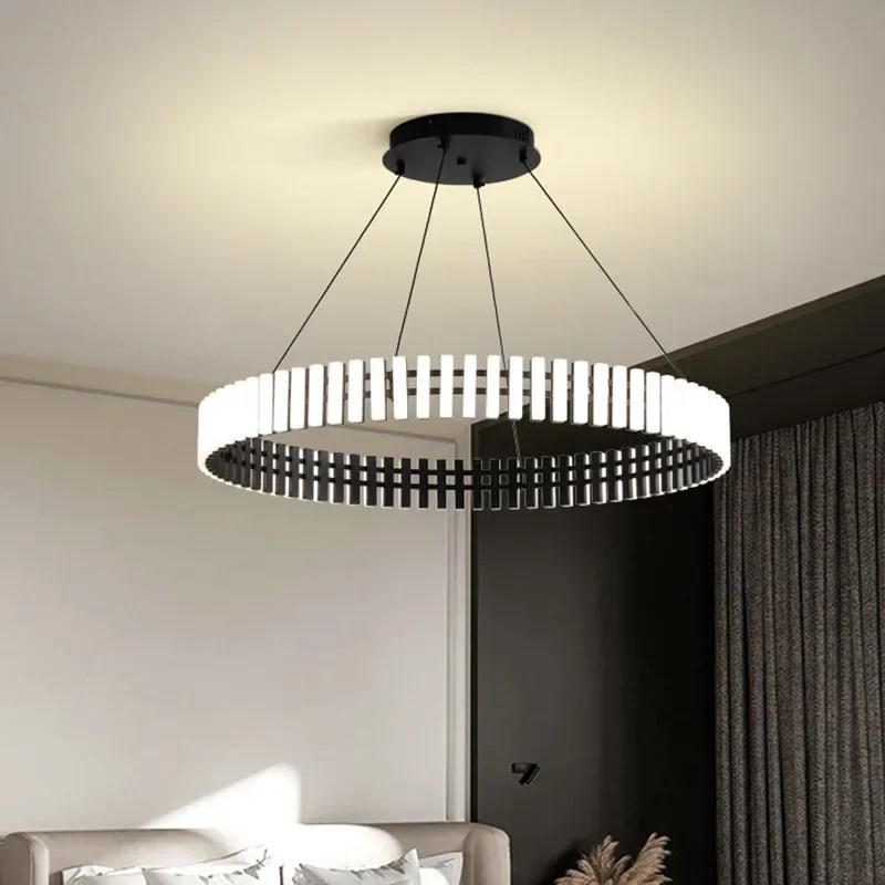 SANDYHA Nordic Pendant Light Black White Square Combination Circular Ring Chandelier for Living Room Decor Dining Table Lighting