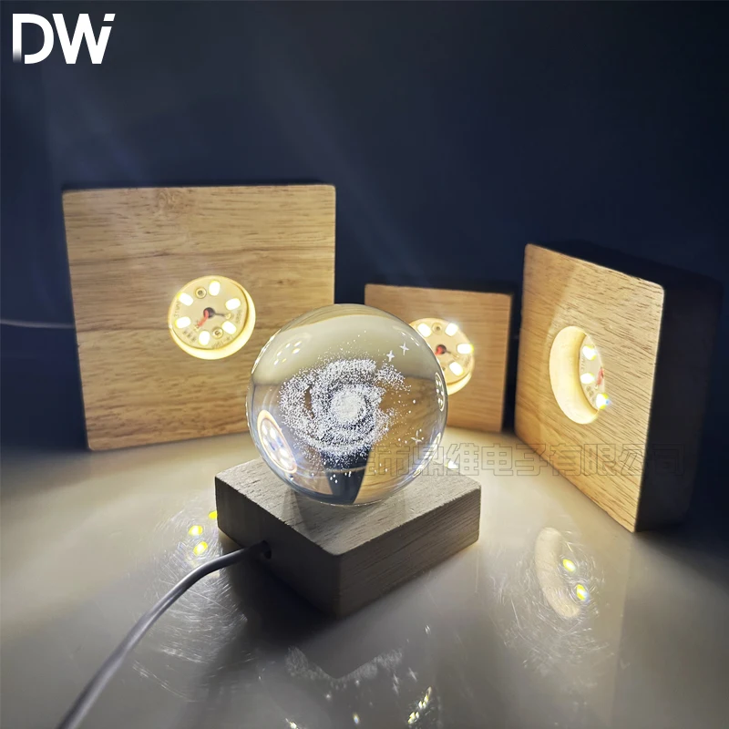 1PCS 6/8/10CM LED Solid Wood Lamp Square Night Light USB Lamp Holder DIY Desktop Decorations Lamp Holder