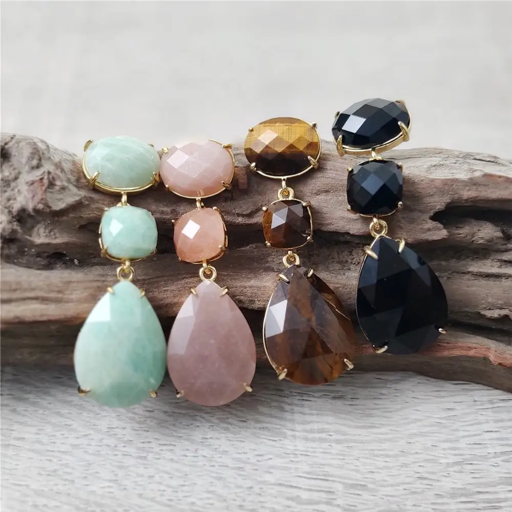 

FUWO Wholesale Three Tier Natural Crystal Earrings,Handcrafted Bohemian Style Long Dangle Swing Quartz Jewelry 5Pairs ER476