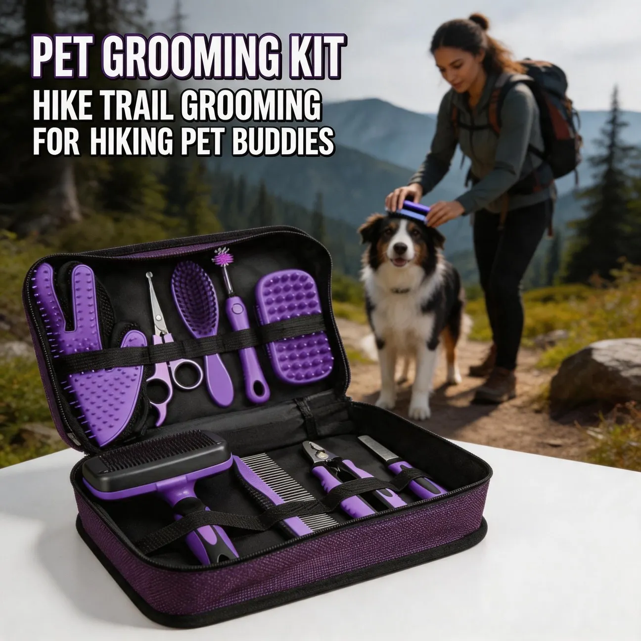 Set Pet Cleaning Grooming Tool Comb Dog Push-Button Nail Clipper File Classic Style