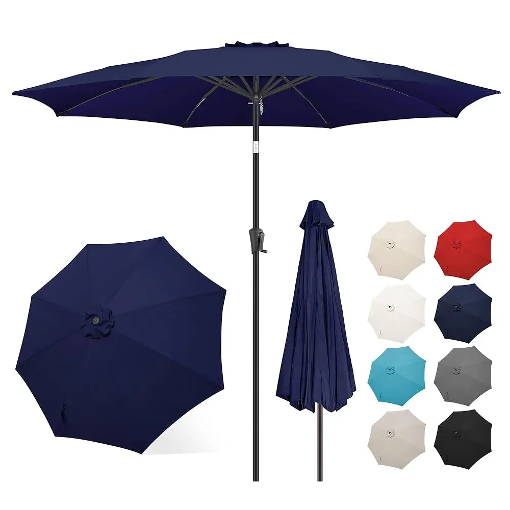 

10 Ft Outdoor Market Patio Table Umbrella With Fiberglass Rib Tips And Tilt,Navy Blue
