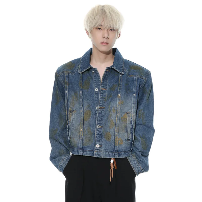 

SYUHGFA New Fashion Male Denim Jacket American Style Niche Design Men's Wear 2024 Autumn Male Single Breasted Jacekts