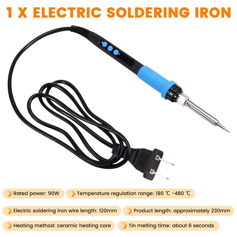 CYCLI-90W Internal Heating Electric Soldering Iron LED Digital Display With Switch Temperature Control Blue US Plug