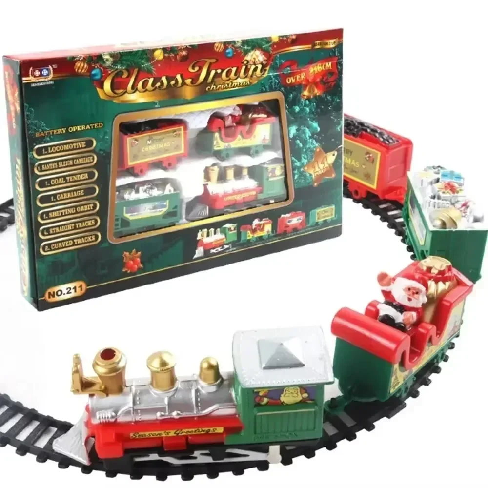 Christmas Train Electric Toys Christmas Tree Decoration, Realistic Electric Train Track Frame Railway Car Set for Christmas Gift