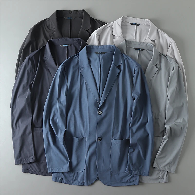 

Летний мужской повседневный костюм из молочного шелка: легкий, дышащий, охлаждающий, с защитой от солнца, с длинным рукавом, приталенный крой