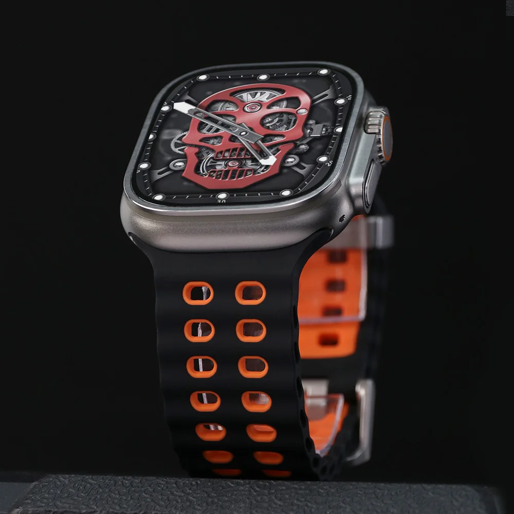 سيليكون تنفس حزام لساعة أبل الترا 49 مللي متر حزام المعصم ل iWatch سلسلة 10 9 8 7 6 5 se 46 مللي متر 45 مللي متر 44 مللي متر 42 مللي متر معصمه