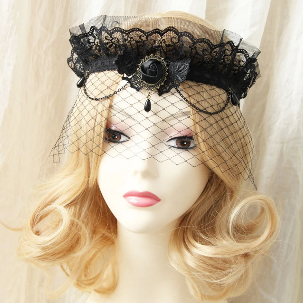 

Lace Veil Headband Grenadine Headwear Wedding Dress Black Headpiece Photo Prop Party Accessory Outfit Match
