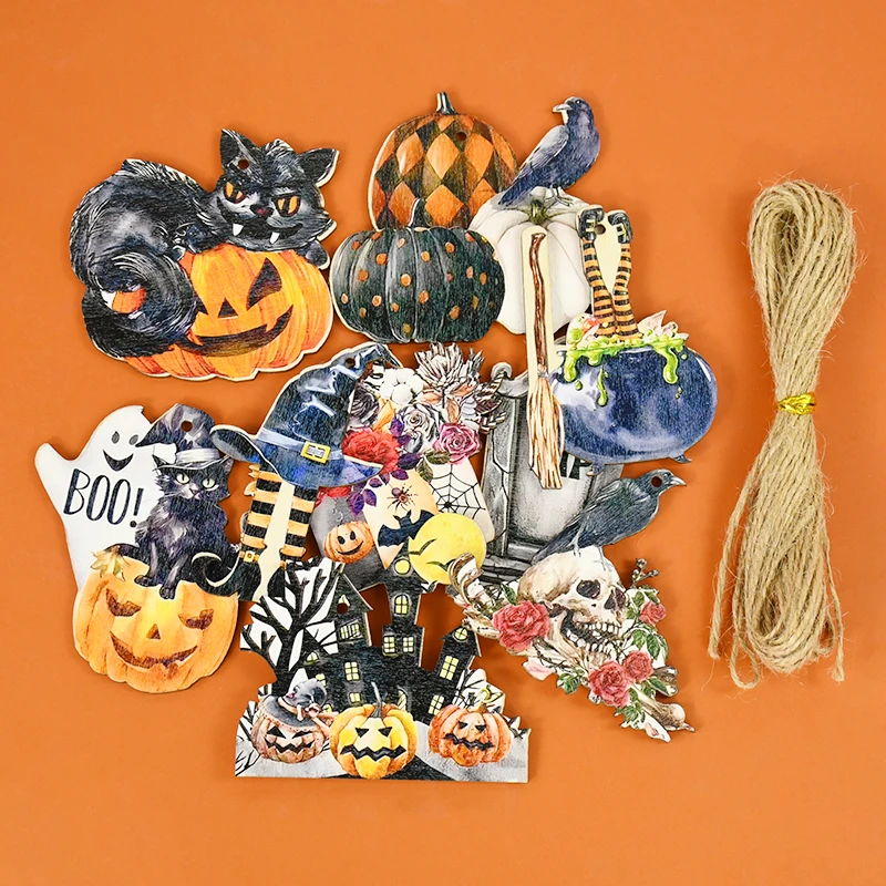 36pcs Halloween Hanging Tags Horror Pumpkin Ghost Skull Cat Pendant Halloween Tree Ornament Haunted House Decorations Supplies